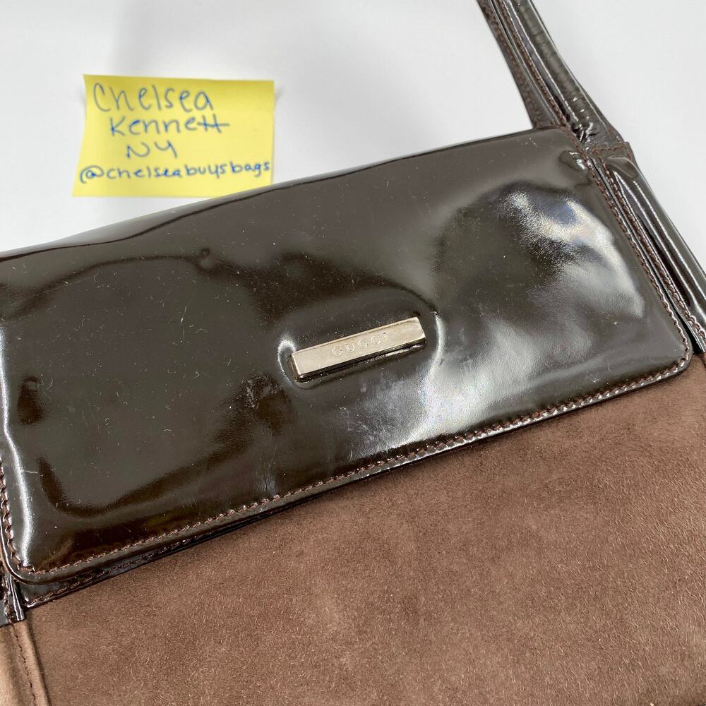 Gucci Brown Patent leather Shoulder Bag Tote Suede 90's Y2K Vintage FLAWED - Picture 7 of 15